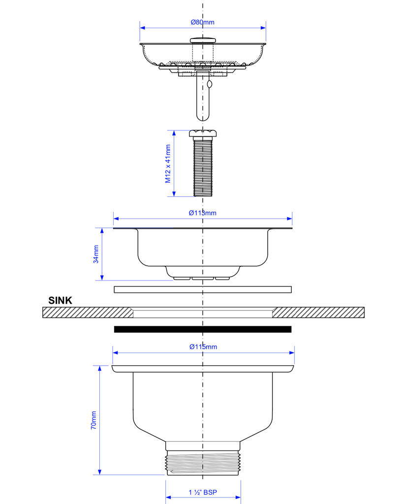 McAlpine Mini Basket Sink Strainer Waste With Overflow - FMBSWSS85