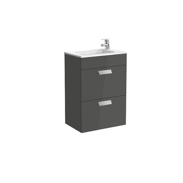 Roca Debba A855904153 500mm Compact Basin Unit and Basin Pack Gloss Anthracite Grey