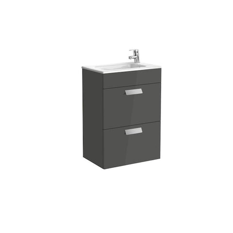 Roca Debba A855904153 500mm Compact Basin Unit and Basin Pack Gloss Anthracite Grey