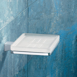 Gedy Glamour Wall Mounted Square Frosted Glass Soap Dish With Chrome Mounting