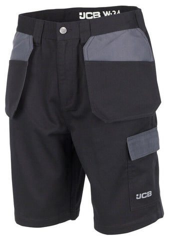 JCB Workwear Men's Trade Plus Black/Grey Shorts D+AM Holster Pockets Size 36