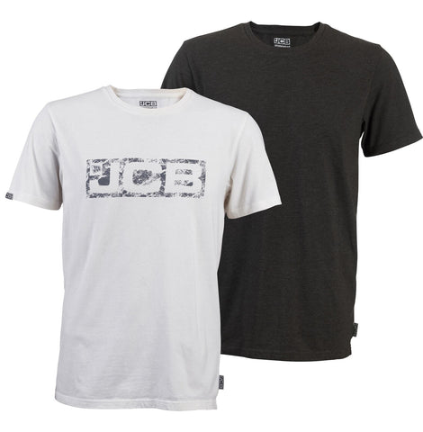 JCB Workwear Twin Pack Short Sleeve T-shirts Marl Grey & White Logo XXL