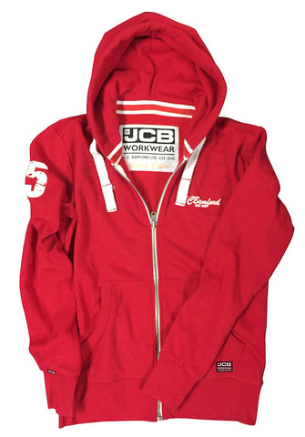 JCB Workwear Limited Edition Red Full Zip Hooded Top Hoody Hoodie Printed Logo Size M