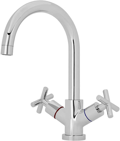 Nuie Mono Kitchen Sink Mixer with Swivel Spout and Crosshead Taps - KC320